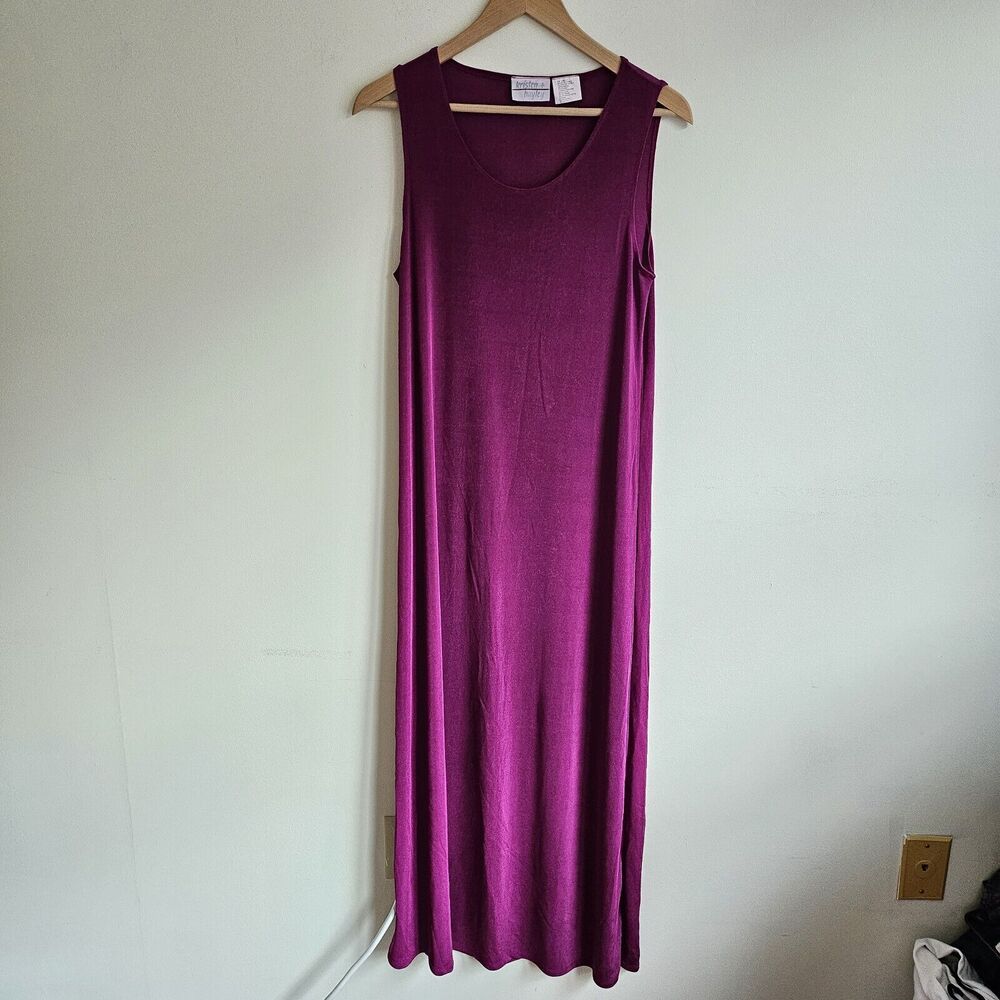 Vintage 70s 80s Kristen + Hayley Maxi Dress Poly Spandex Blend stretch EUC